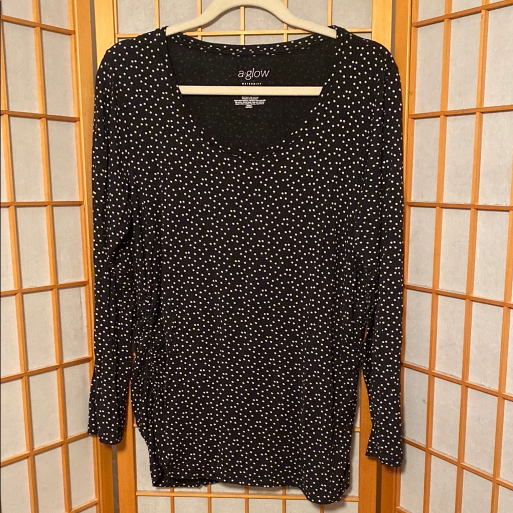 a:glow Maternity Black Polka Dot Women's Long Sleeve Top Size XL